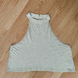 Emma & Sam Cropped High-neck Halter w/ Keyhole Cream/Beige Size S